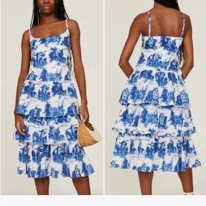 Cara Cara Scenic Blue and White Tiered Midi Dress